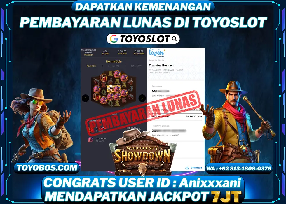 TOYOSLOT - BUKTI KEMENANGAN Wild bounty showdown Rp7,000,000,- LUNAS